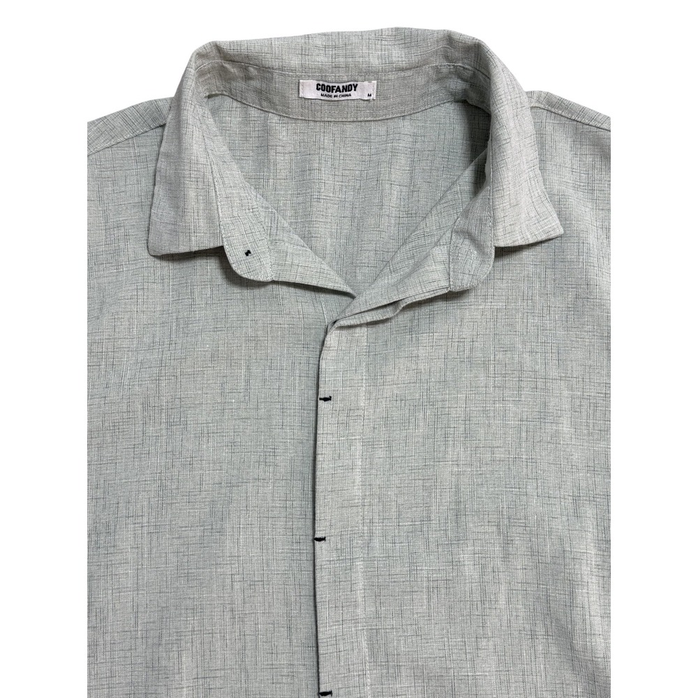Coofandy Shirt Mens Medium Gray Linen Blend Short Sleeve Button Up Summer Casual